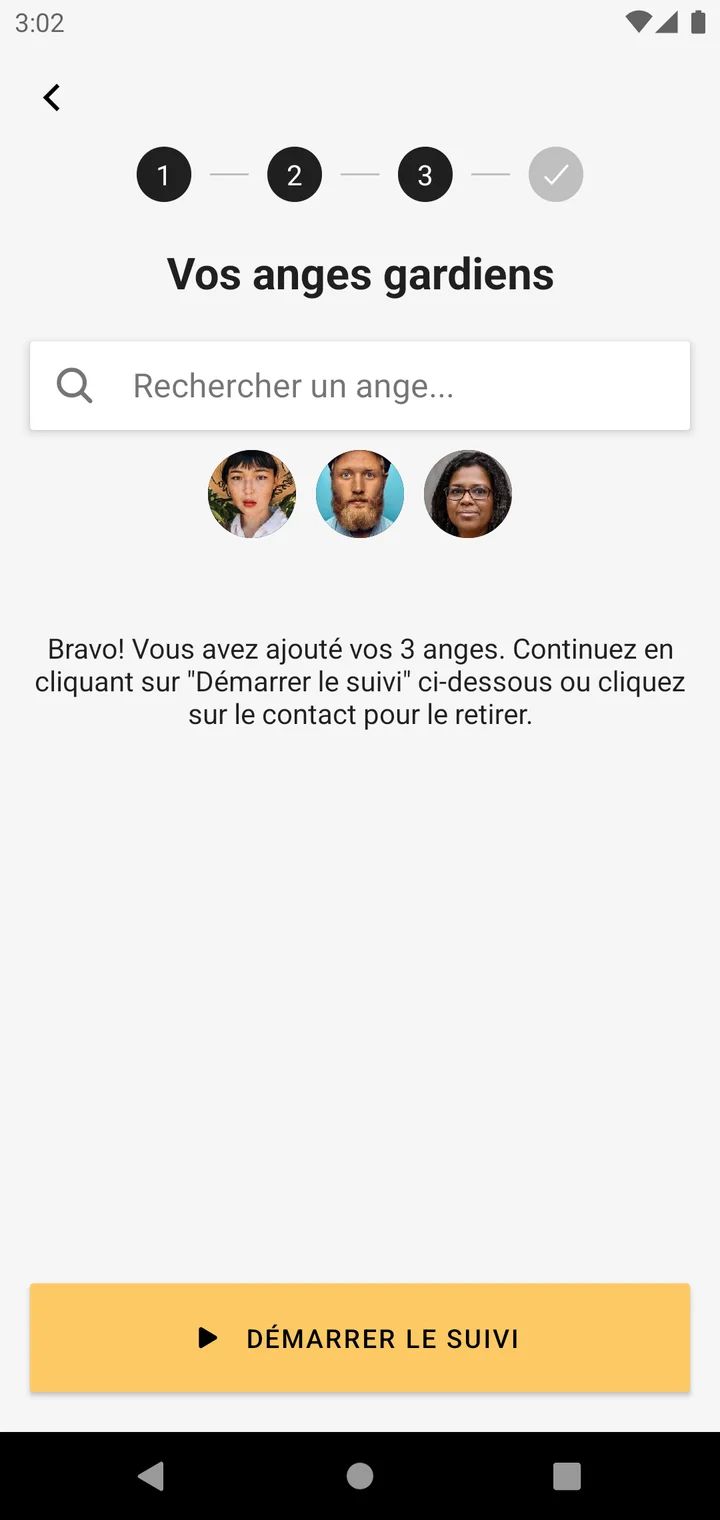 Onboarding : choisir jusqu’à trois anges gardiens dans ses contacts